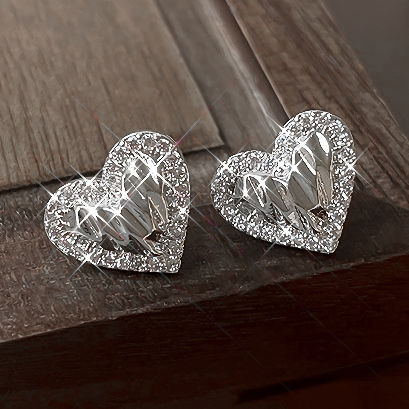 Pleated Rhinestone Love Earrings for Events
